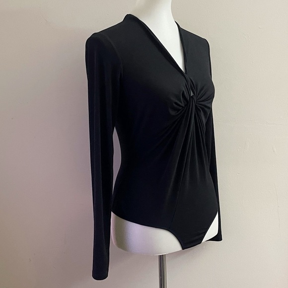 Boston Proper Black Ruched Bust Bodysuit Chic Office Business Casual - Picture 2 of 5